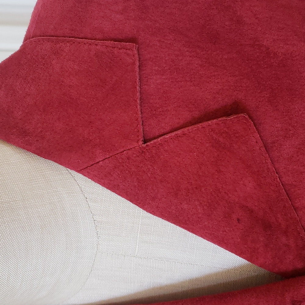 Vintage Red Suede Leather Blazer Jacket Women's Large 100% Genuine Shacket LARGE - Picture 10 of 14